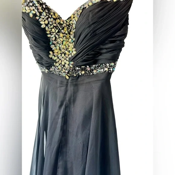 ✨Host Pick✨ BLACK CHIFFON PROM FORMAL EVENING GOWN WITH RHINESTONE ACCENTS 4 - Picture 14 of 16